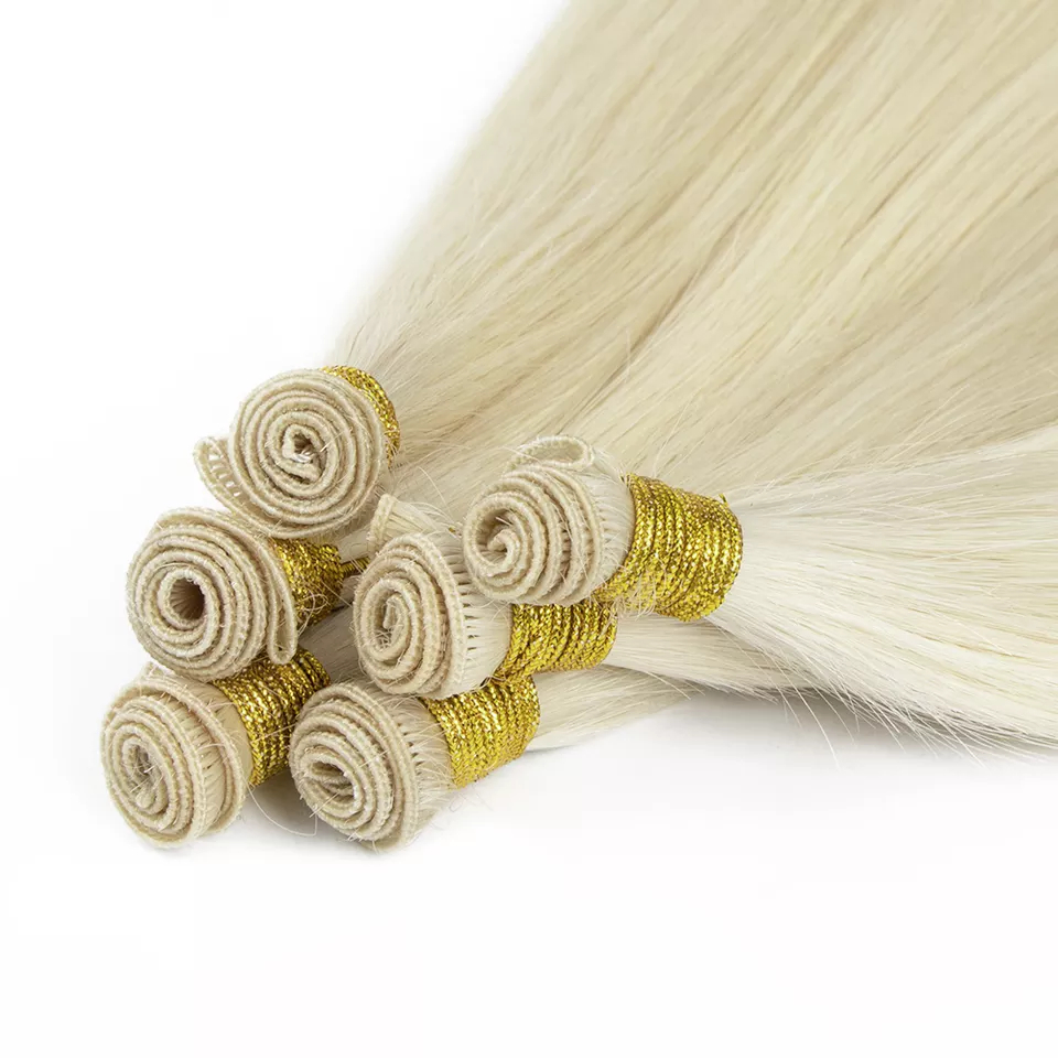 Blonde Cuticle Aligned Virgin Human Hair Extensions Hand Tied Weft Extensions